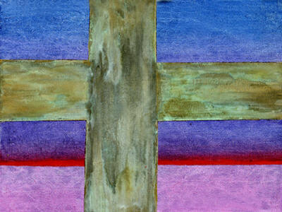 Blue Cross,  Mixed Media Painting by Anni Adkins