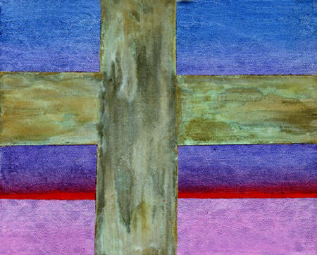 Blue Cross - Mixed media painting my artist Anni Adkins