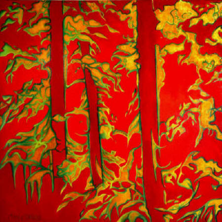 Three Trees,  Mixed Media Painting by Anni Adkins